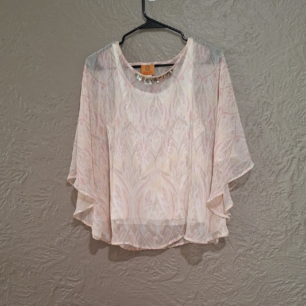Ruby Rd. Cream and Pink Women's Blouse Size M